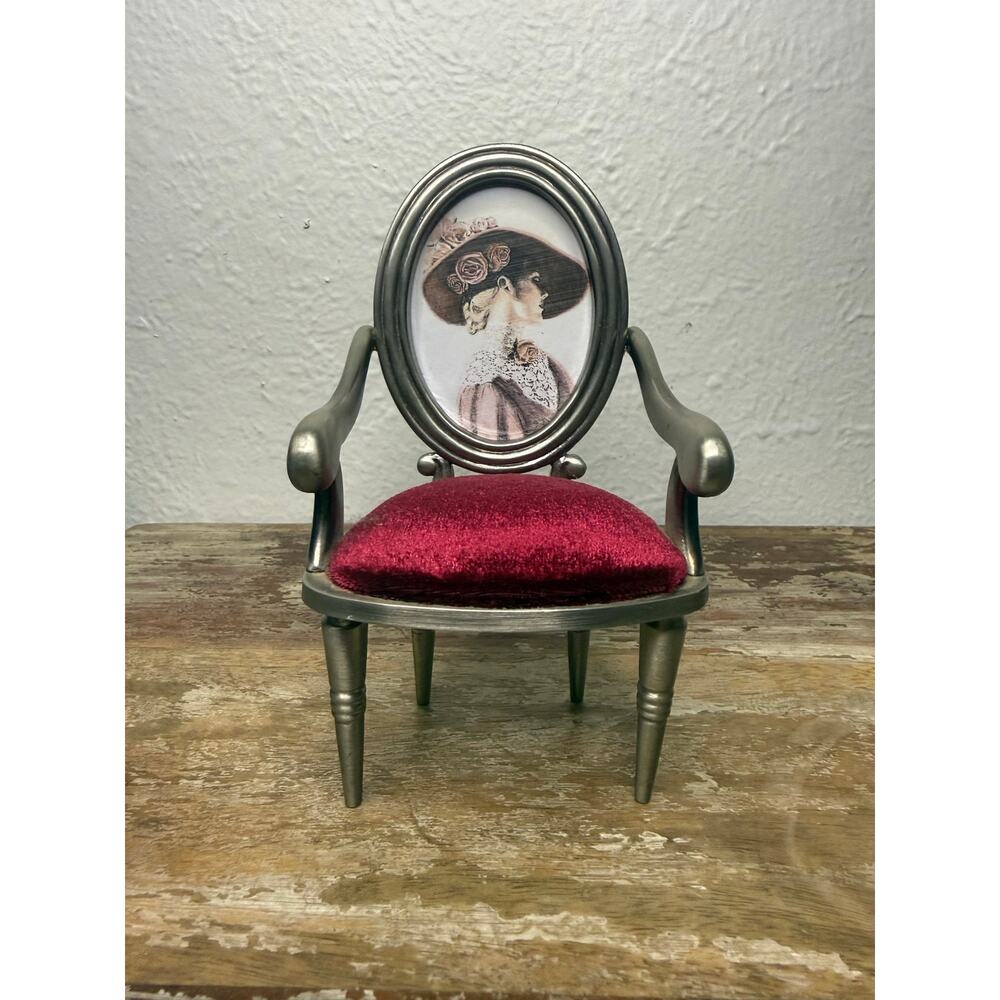 Antique Inspired Decorative Chair Photo Frame Victorian Red Velvet Upholstered
